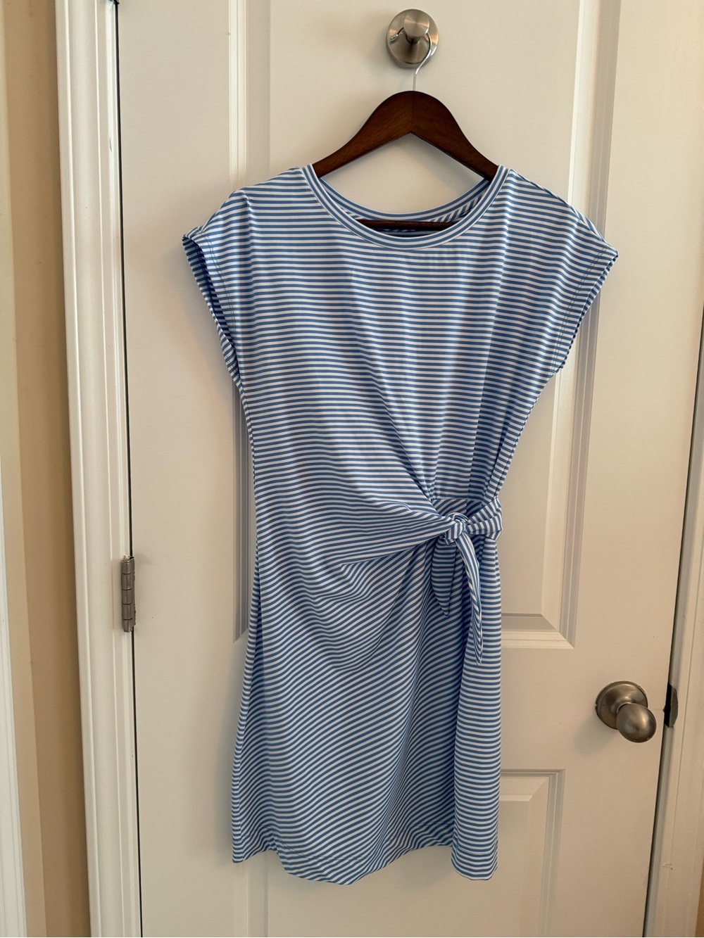 Vineyard Vines Light Blue & White Striped Side-Tie Mini Dress